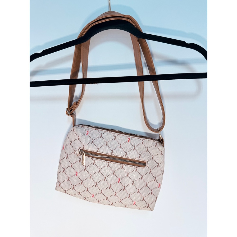 Baby Phat Monogram Cat Logo Crossbody Bag Tan Cream Y2K Faux Leather Small Purse